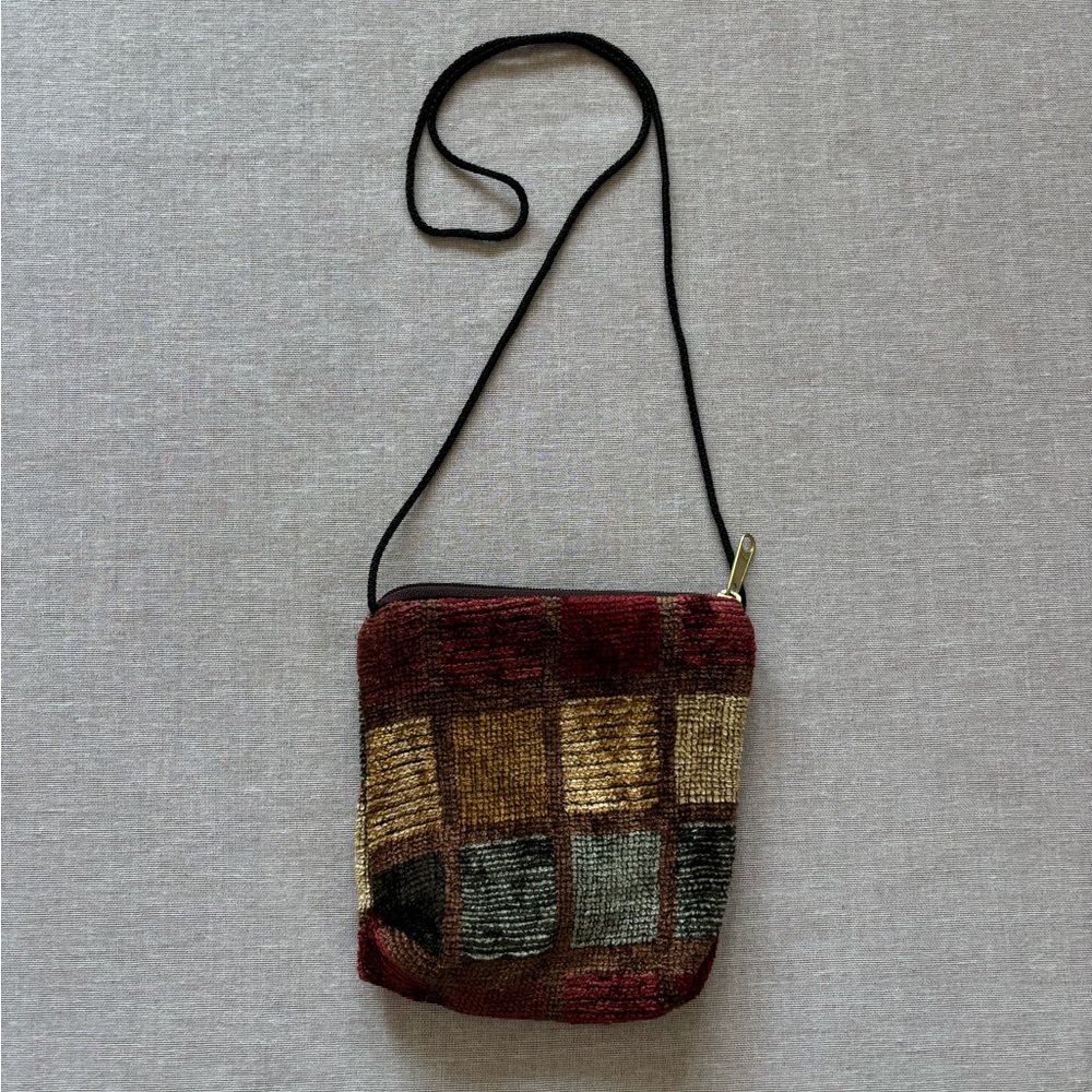 Vintage multicolored patchwork boho hippie carpet purse.